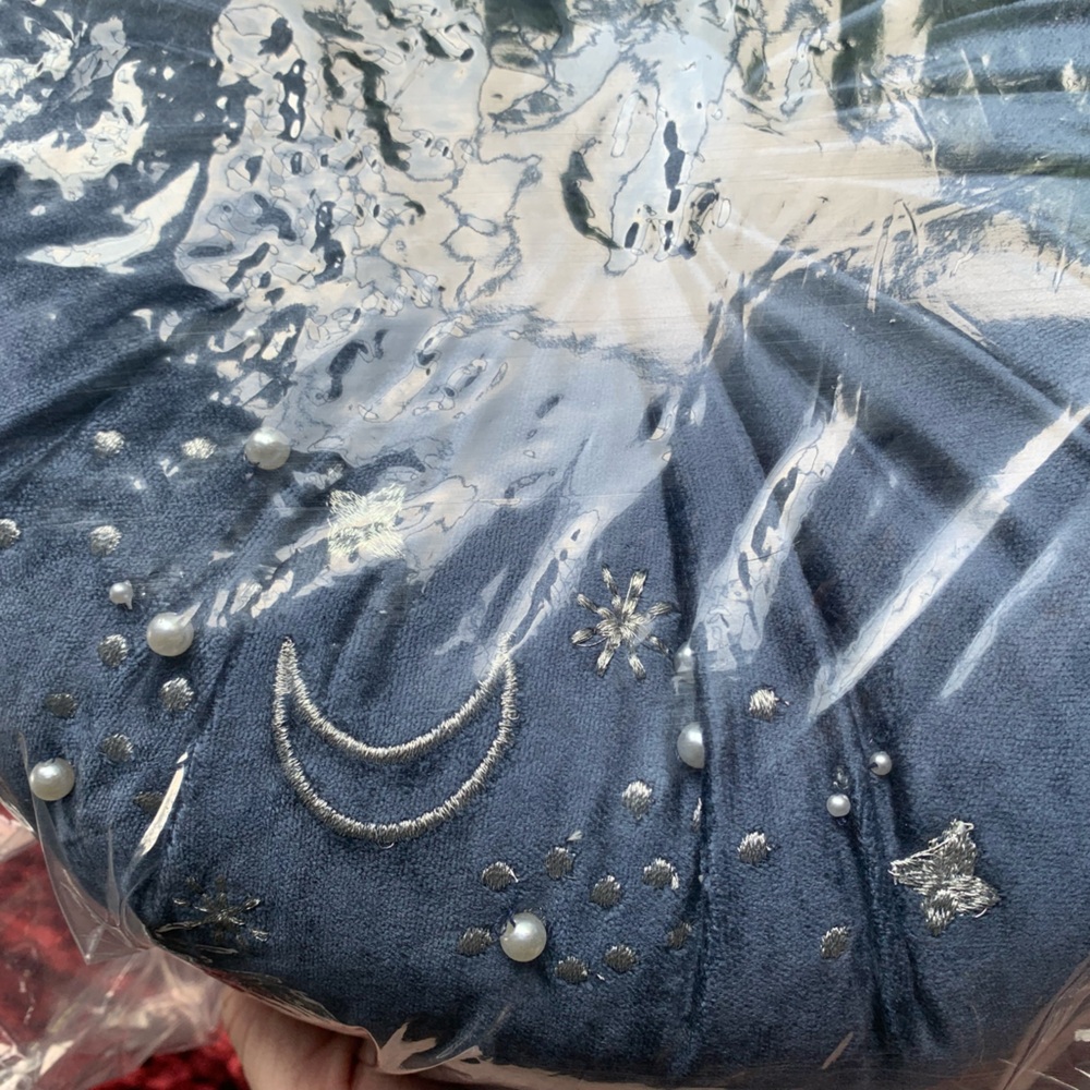 NWT. Anthropology blue round, throw pillow w/beads embroidery & celestial decor - Picture 4 of 9